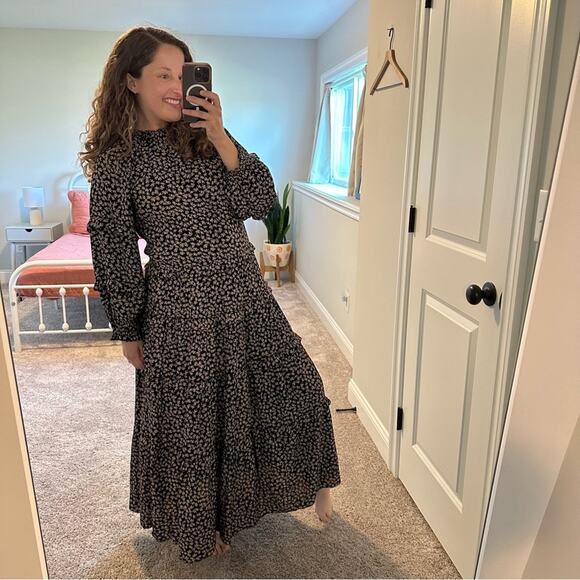 THE GREAT. Black Tan Floral Tiered Long Sleeve Maxi Dress 1 Small - Picture 3 of 16